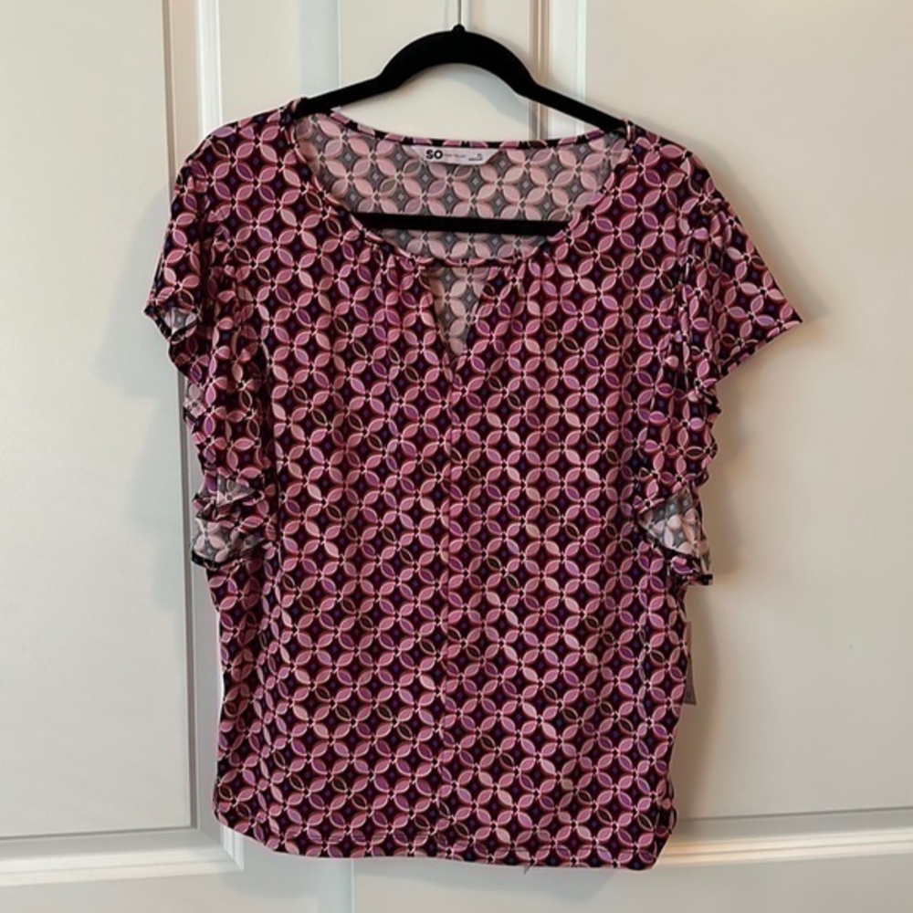 NWT Sonoma Goods for Life Cutout Flutter Sleeve Top Women’s XL Pink with blue - Picture 1 of 11